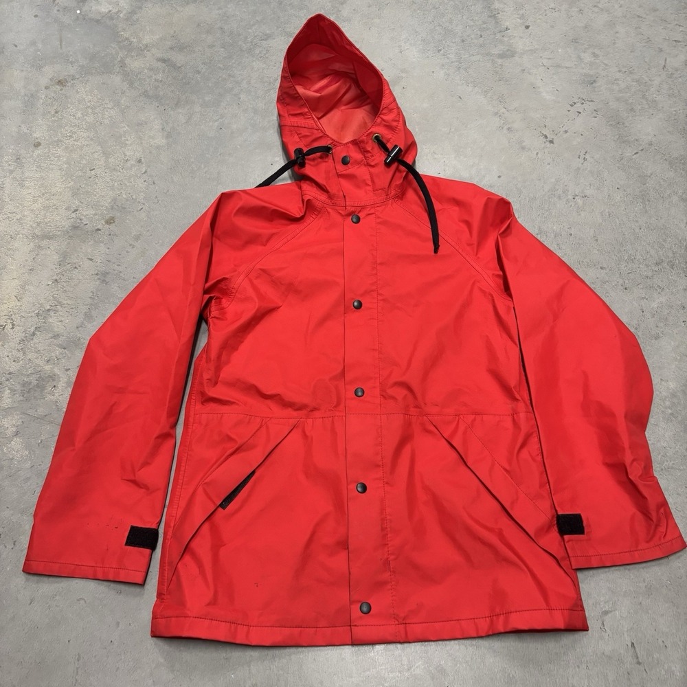 REI Rain Jacket Vintage Men' XS Red 100% Nylon Full Zip Pockets Hood Made in USA